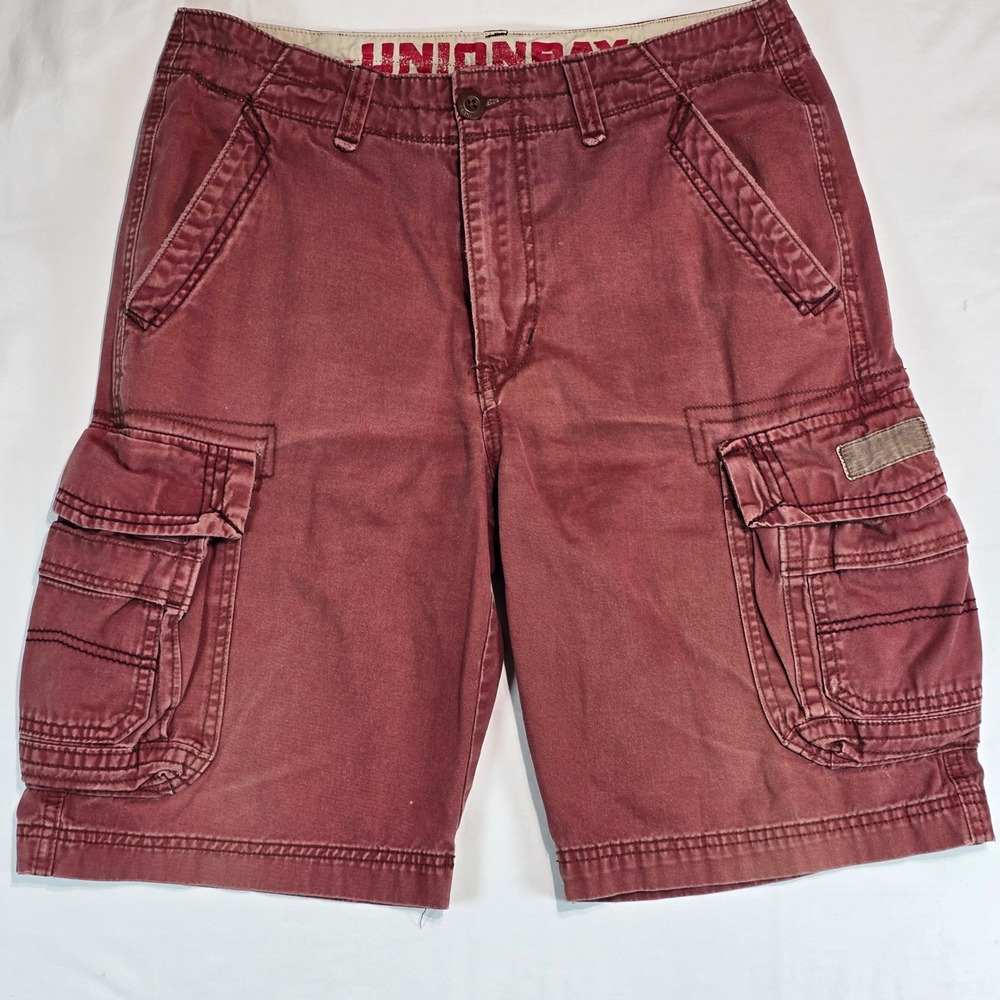 Unionbay Mens Cargo Shorts‎ Size 32 Burgundy Red Cotton Twill YB41705 Casual